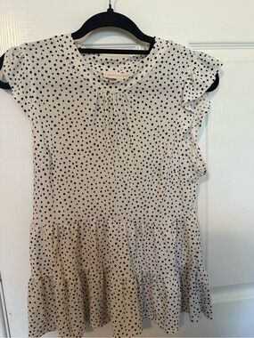 Monteau Black Polka Dot Tiered Tee Work Blouse